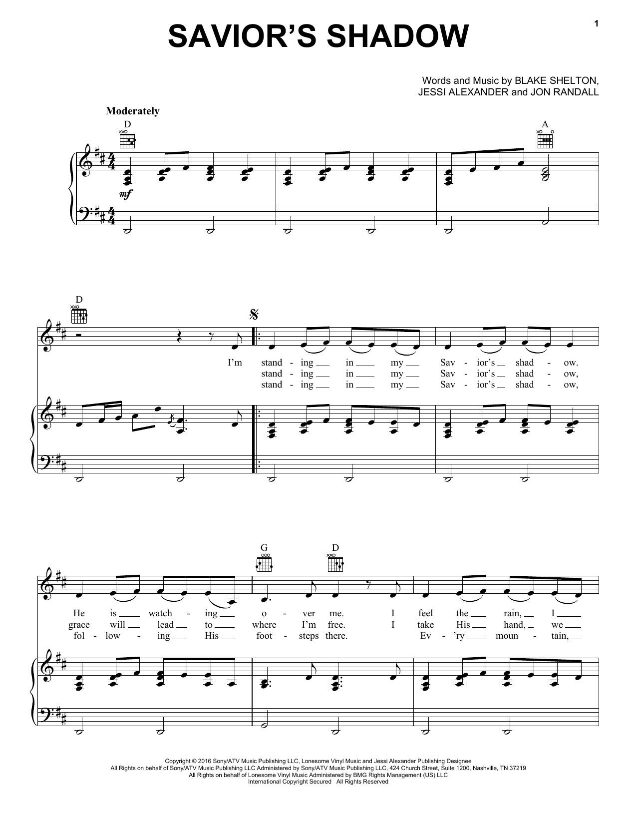 Blake Shelton Savior's Shadow Sheet Music