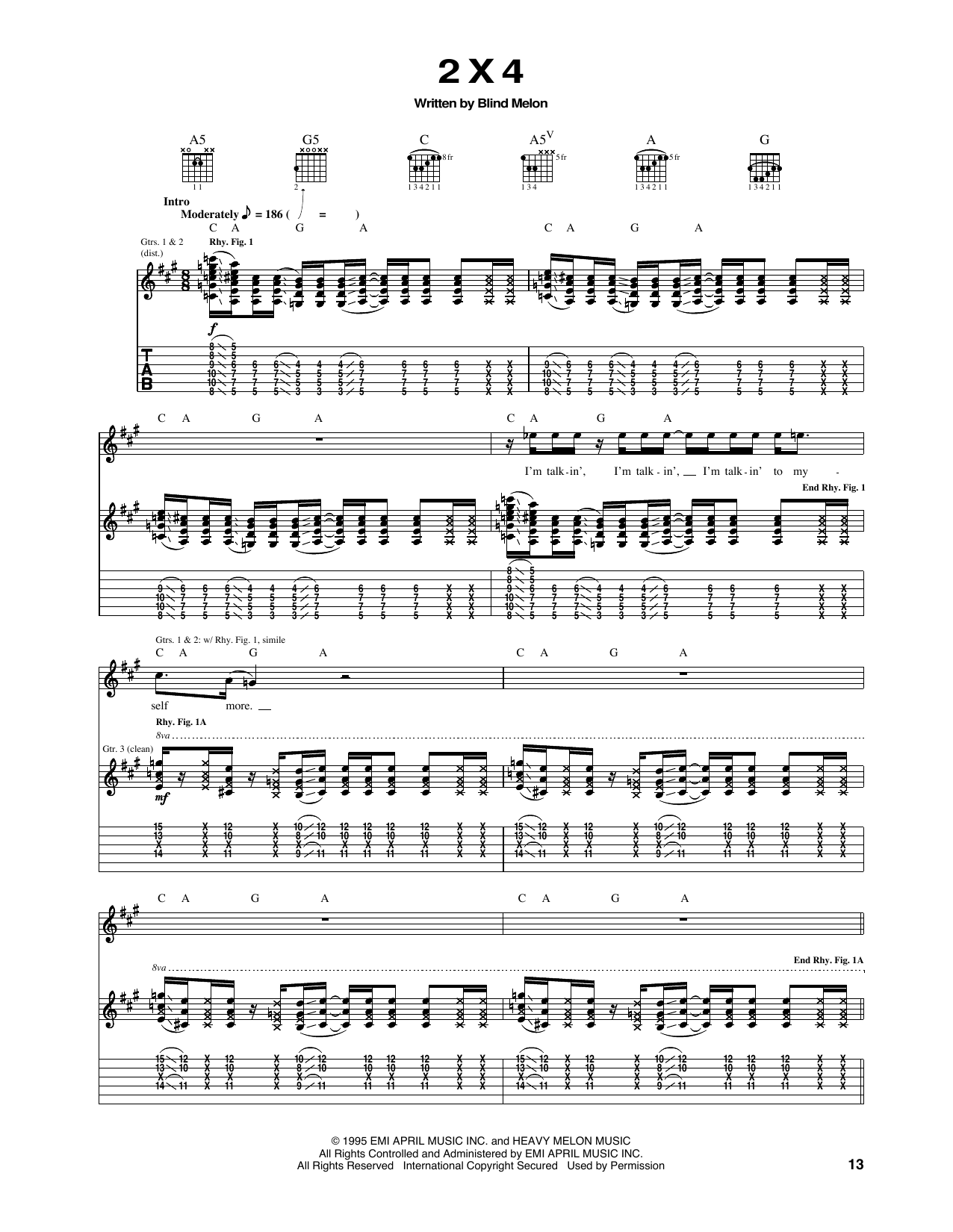 Blind Melon 2 X 4 Sheet Music
