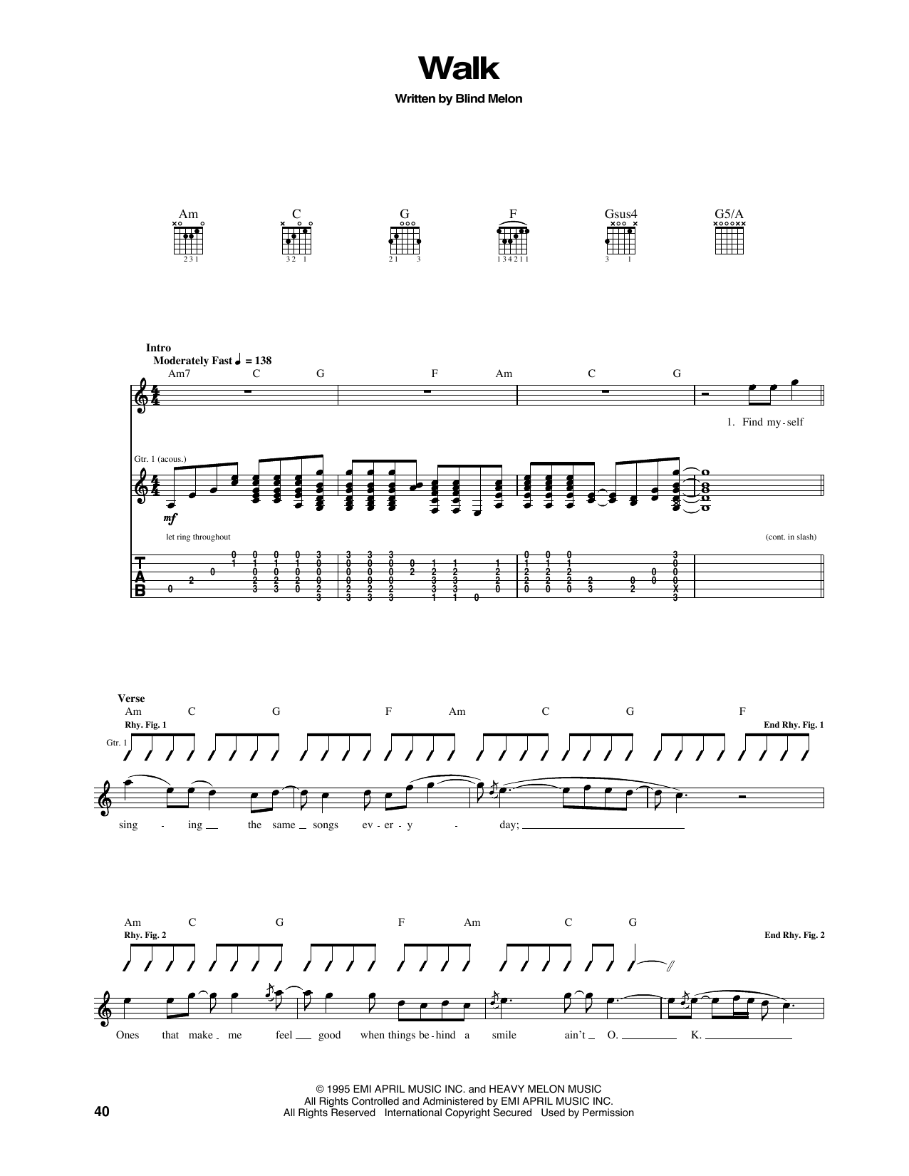Blind Melon Walk Sheet Music