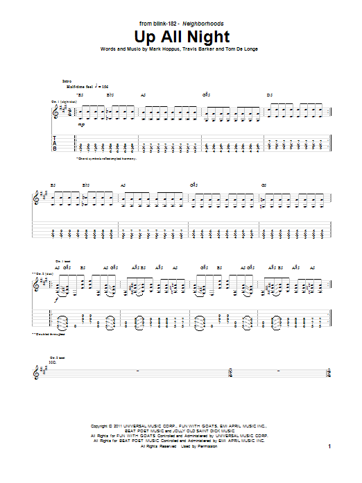 Blink-182 Up All Night Sheet Music