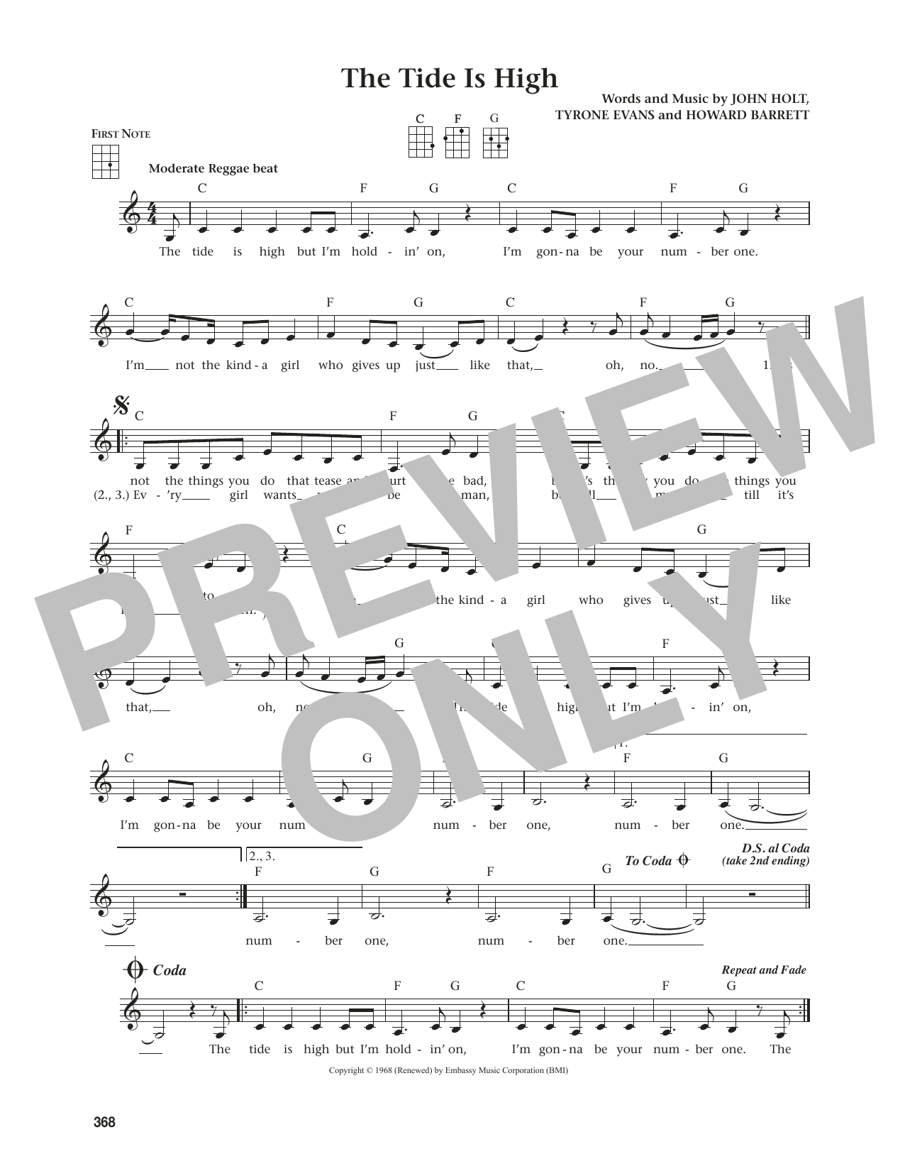 Blondie The Tide Is High (from The Daily Ukulele) (arr. Jim Beloff) Sheet Music