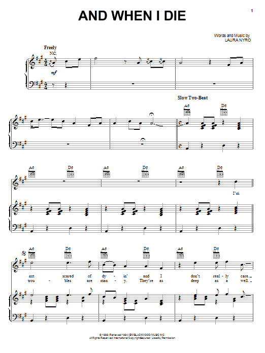 Blood, Sweat & Tears And When I Die Sheet Music