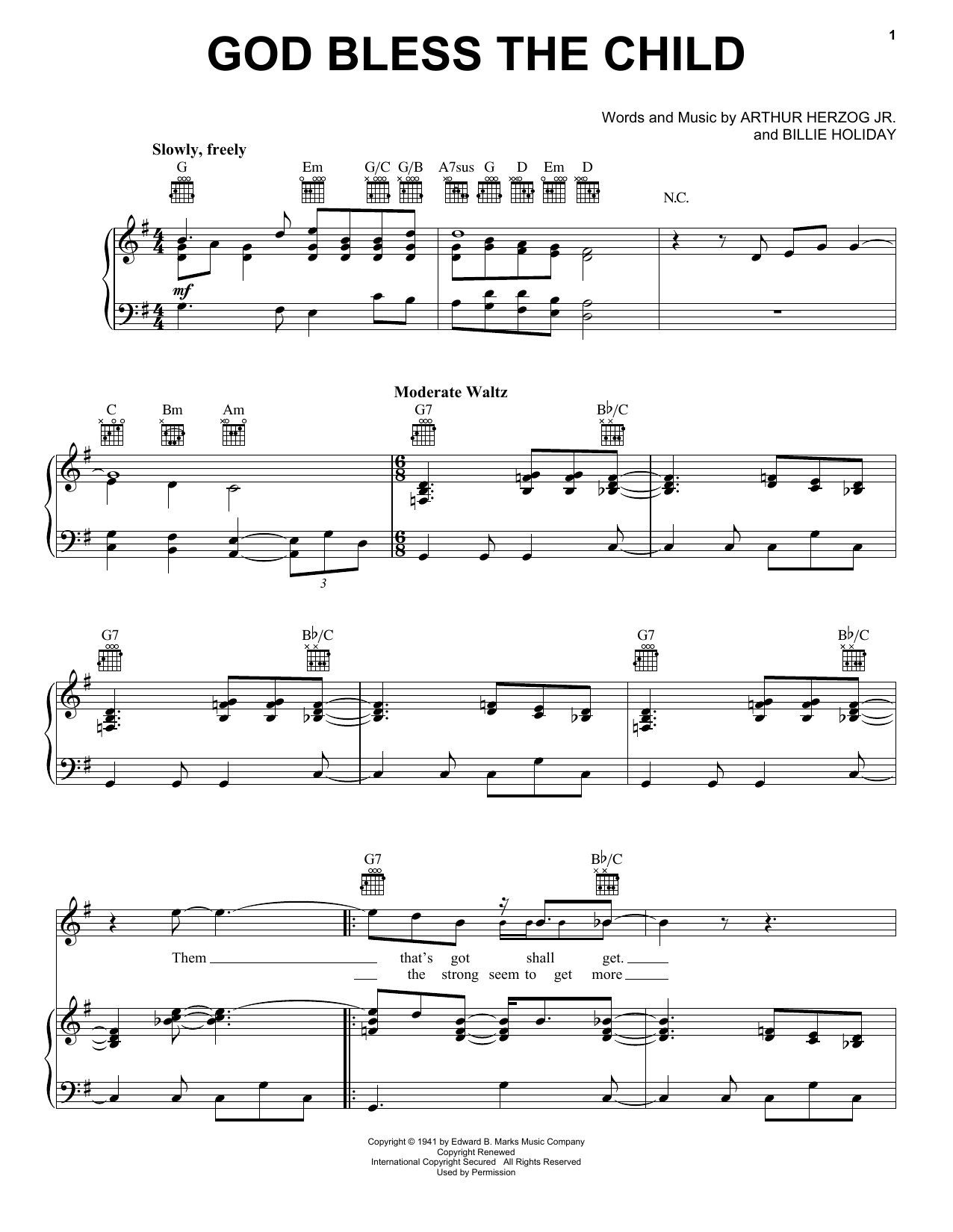 Blood, Sweat & Tears God Bless' The Child Sheet Music
