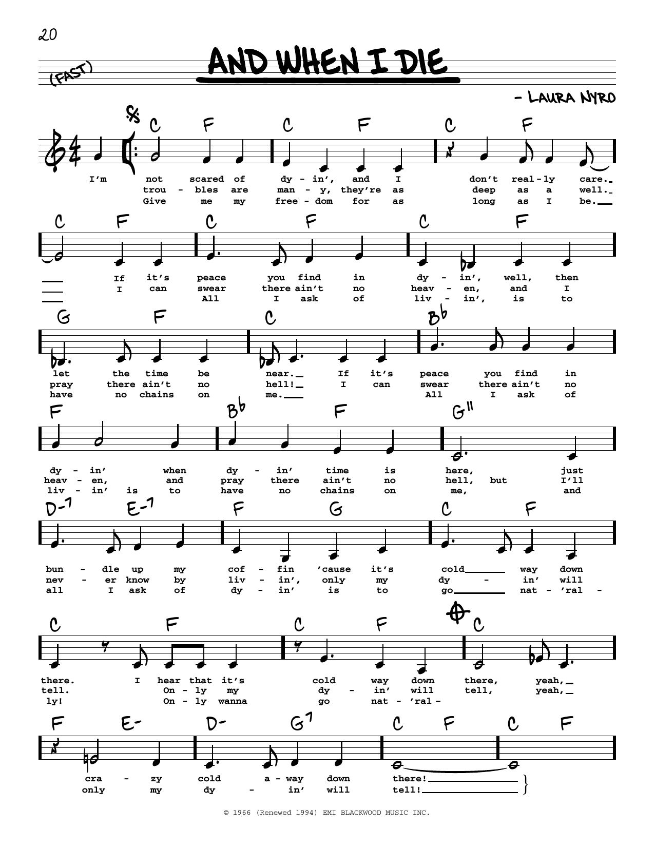 Blood, Sweat & Tears And When I Die (Low Voice) Sheet Music