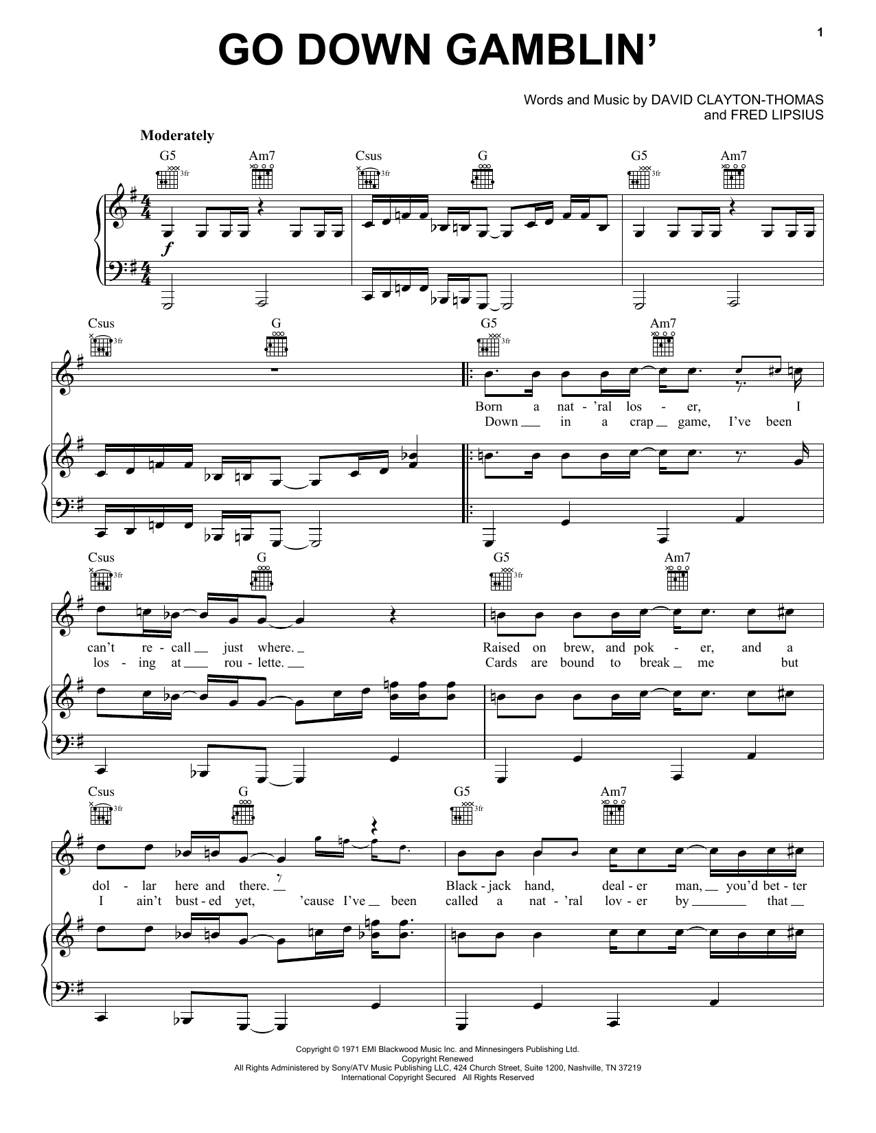 Blood, Sweat & Tears Go Down Gamblin' Sheet Music
