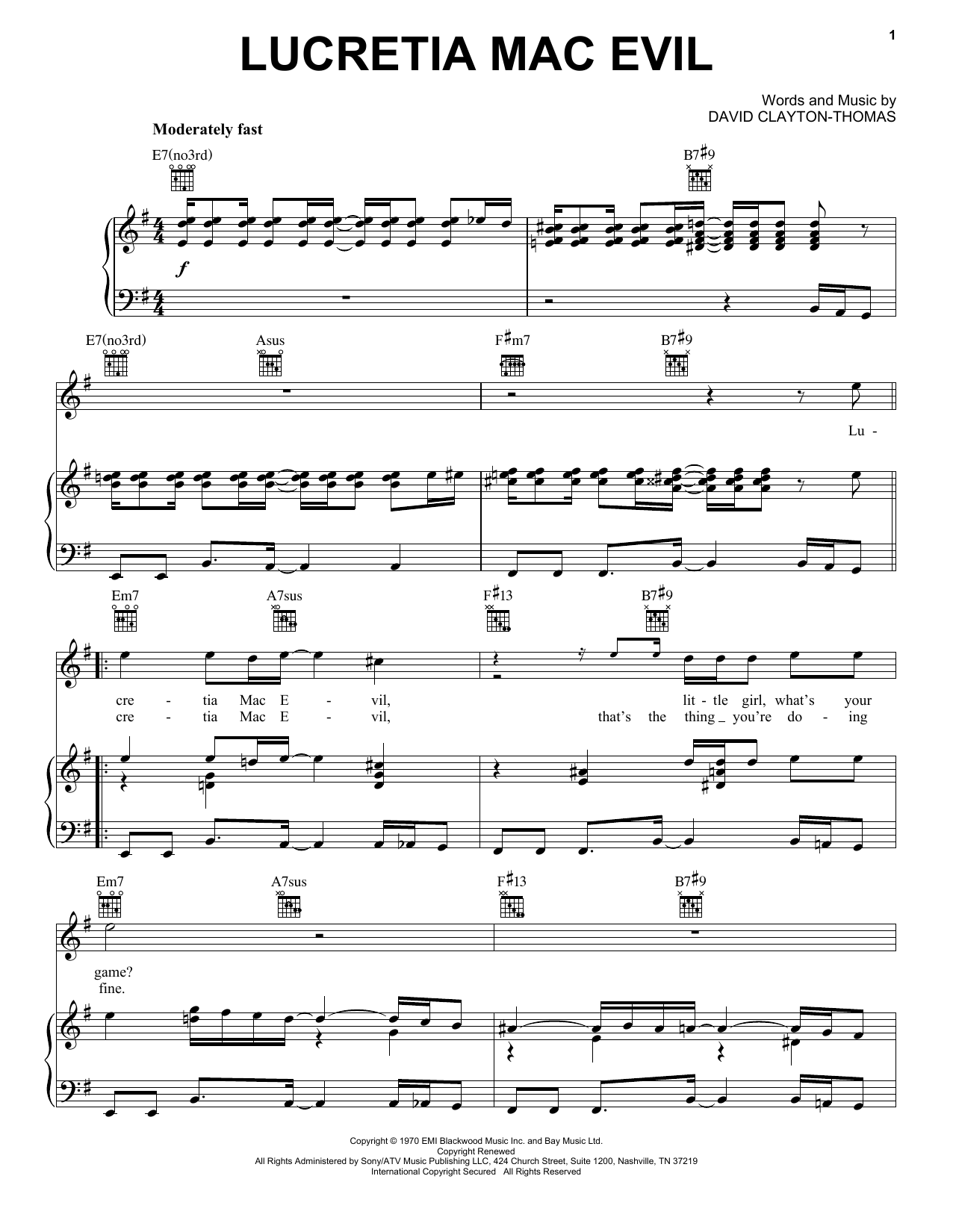 Blood, Sweat & Tears Lucretia Mac Evil Sheet Music