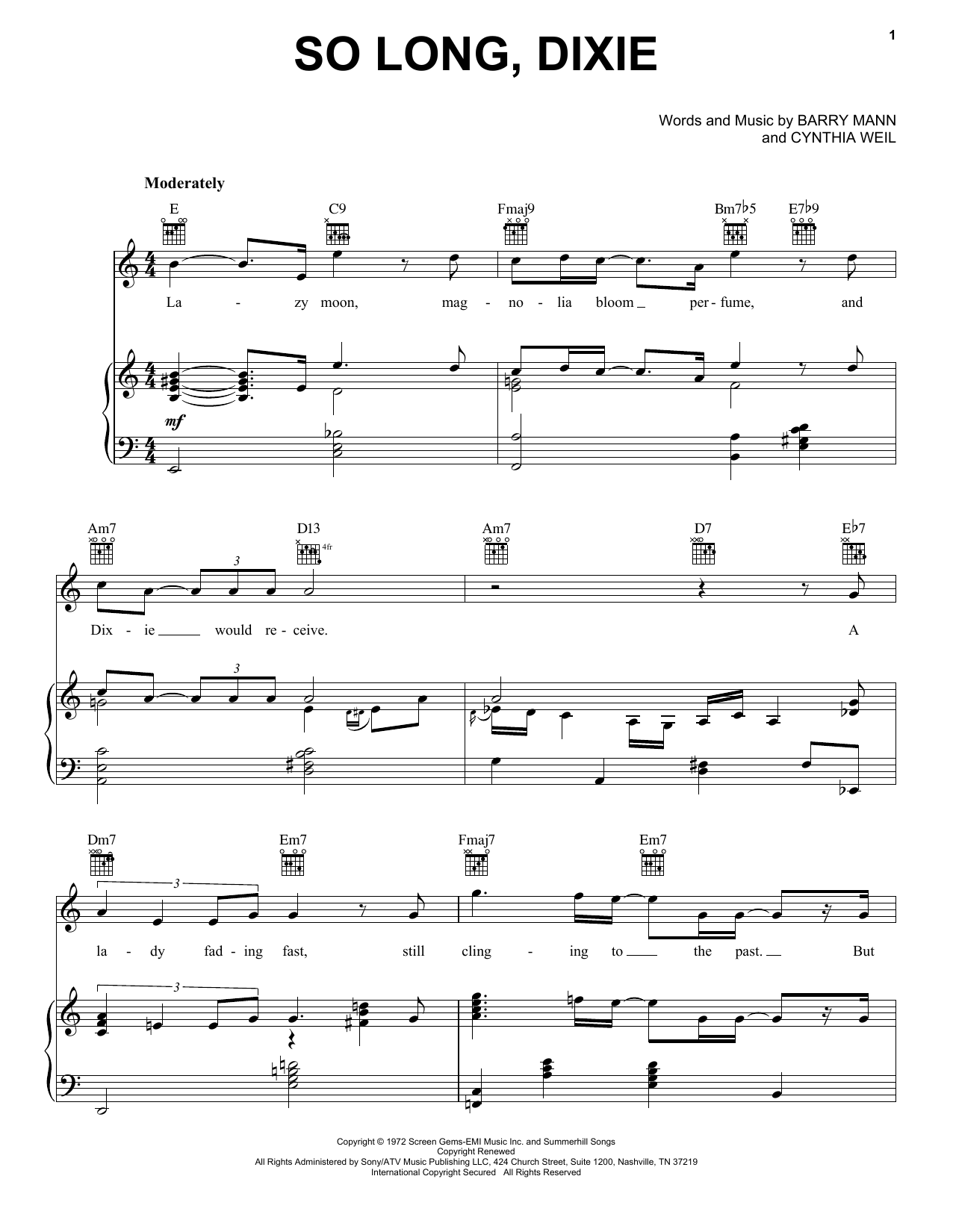 Blood, Sweat & Tears So Long Dixie Sheet Music