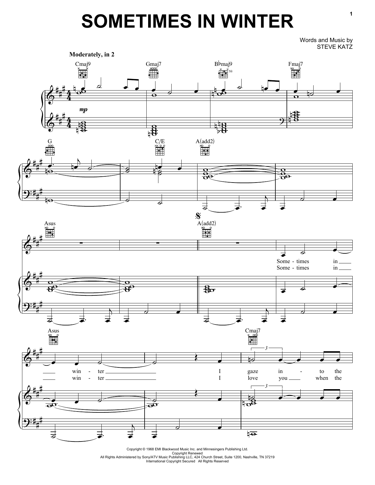 Blood, Sweat & Tears Sometimes In Winter Sheet Music