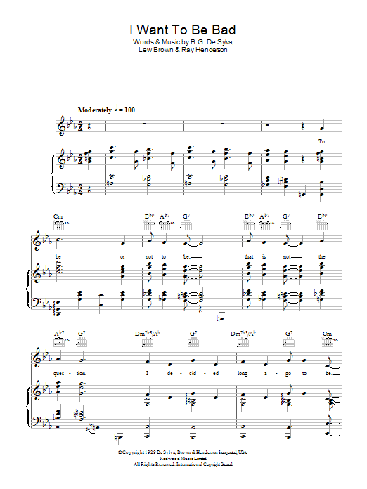 Blossom Dearie I Want To Be Bad Sheet Music