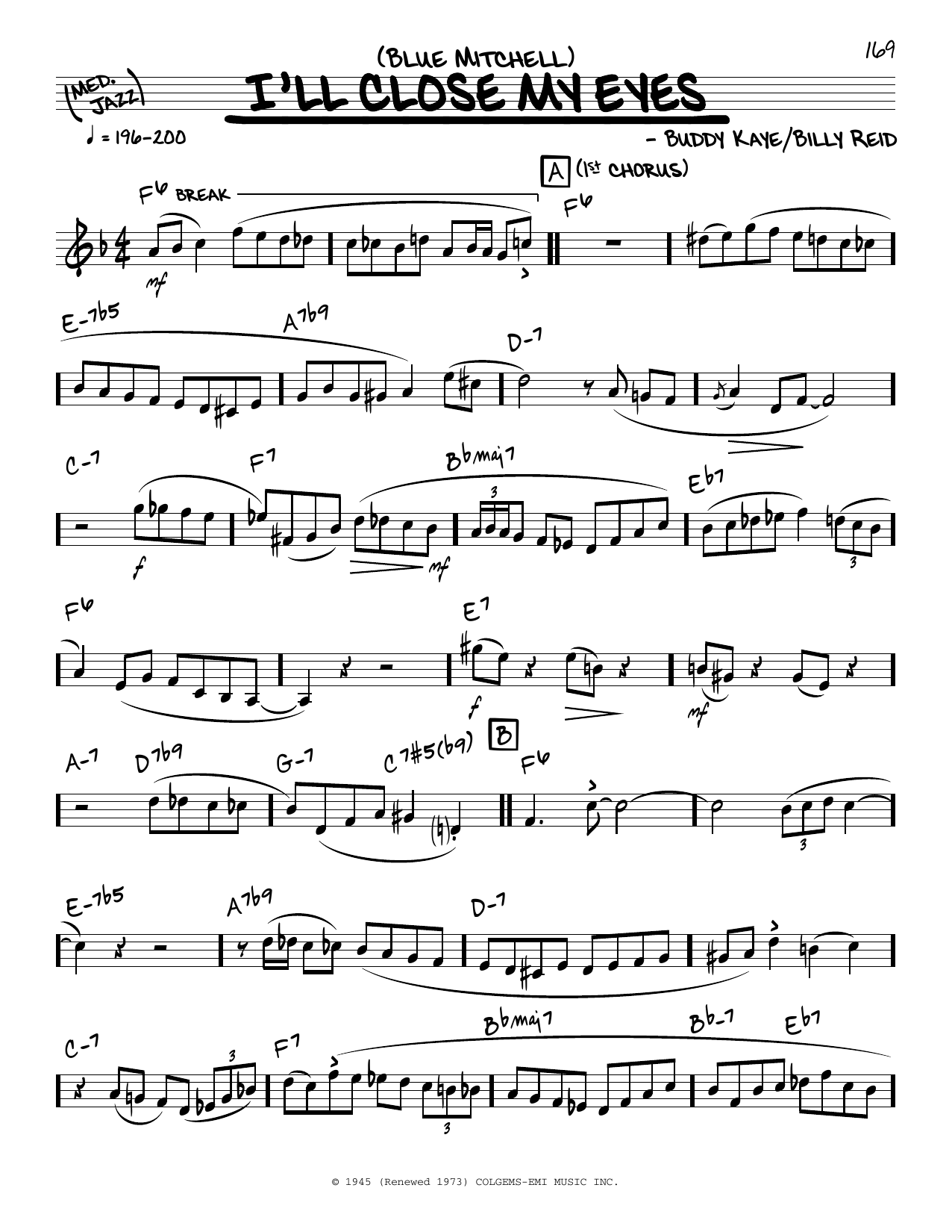 Blue Mitchell I'll Close My Eyes (solo only) Sheet Music