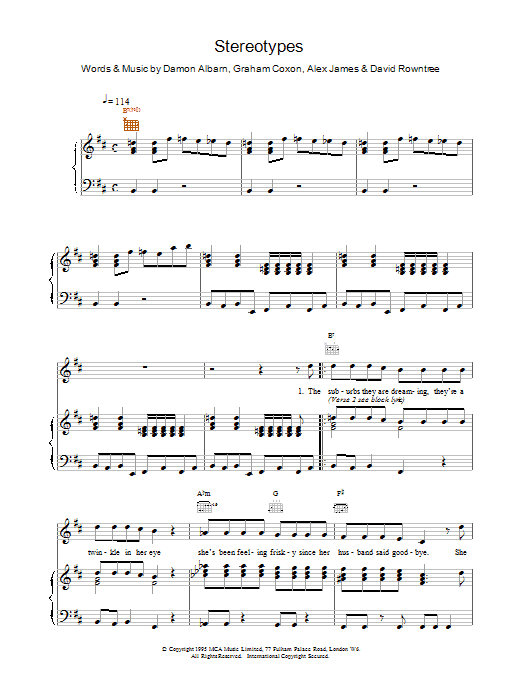 Blur Stereotypes Sheet Music