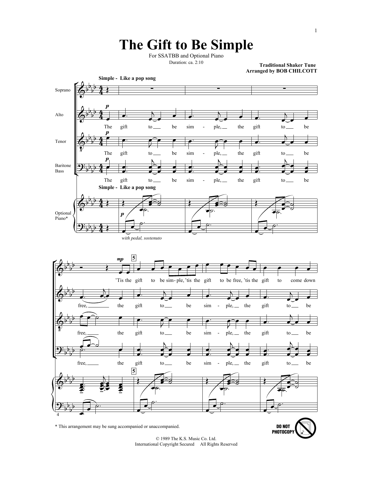 Bob Chilcott The Gift To Be Simple Sheet Music