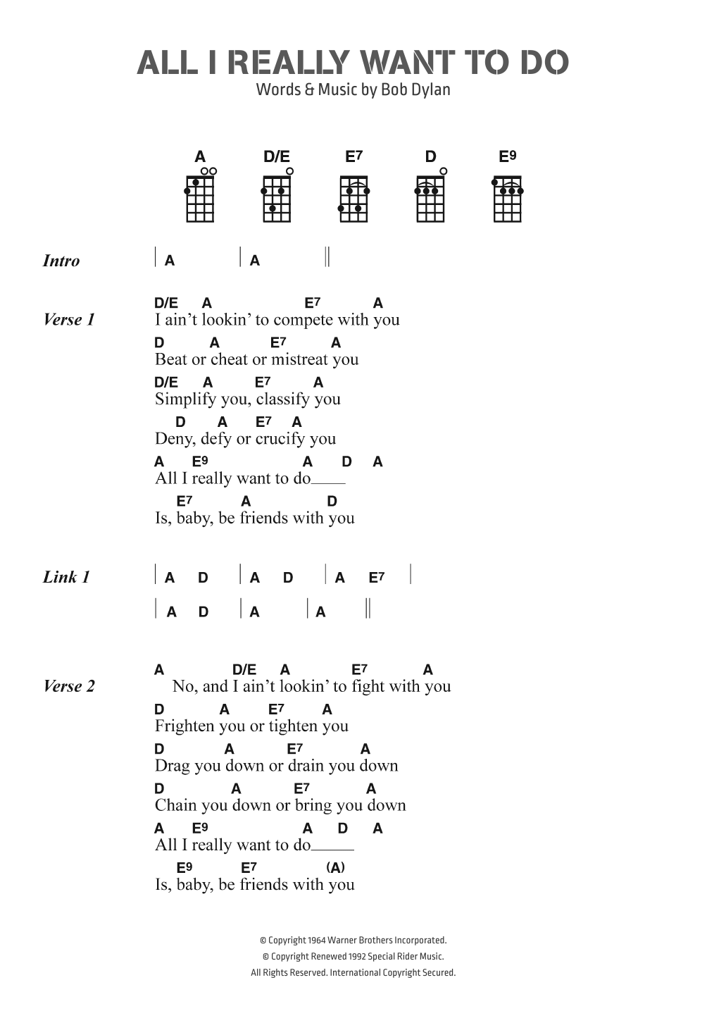 Bob Dylan All I Really Want To Do Sheet Music