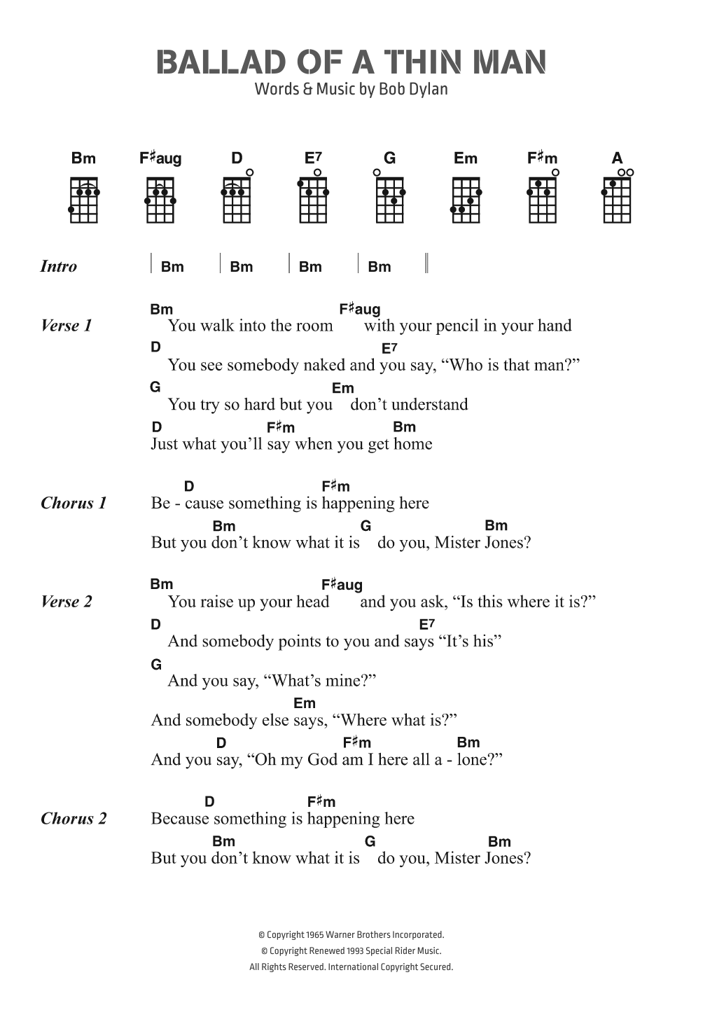 Bob Dylan Ballad Of A Thin Man Sheet Music