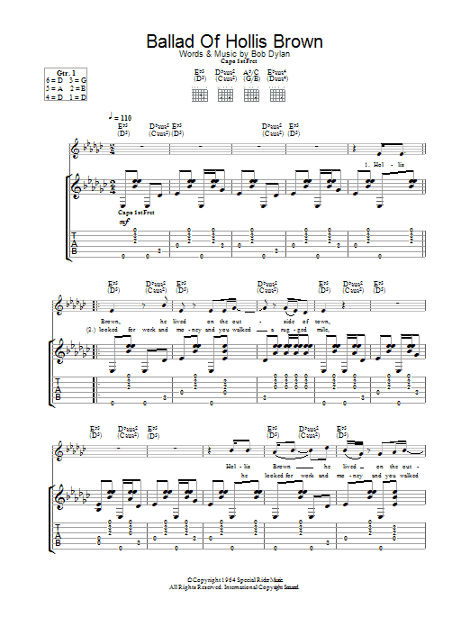 Bob Dylan Ballad Of Hollis Brown Sheet Music