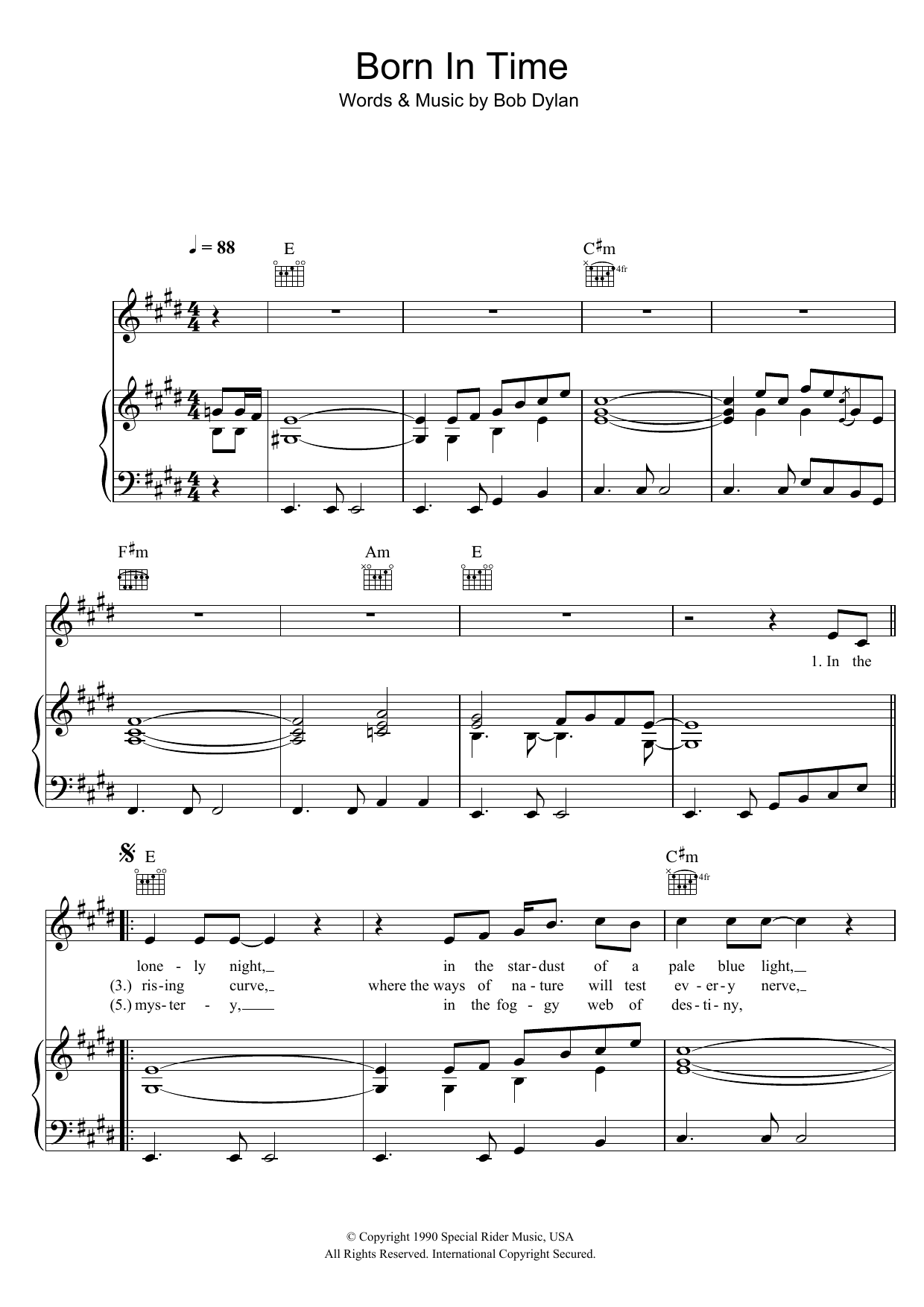 Bob Dylan Born In Time Sheet Music