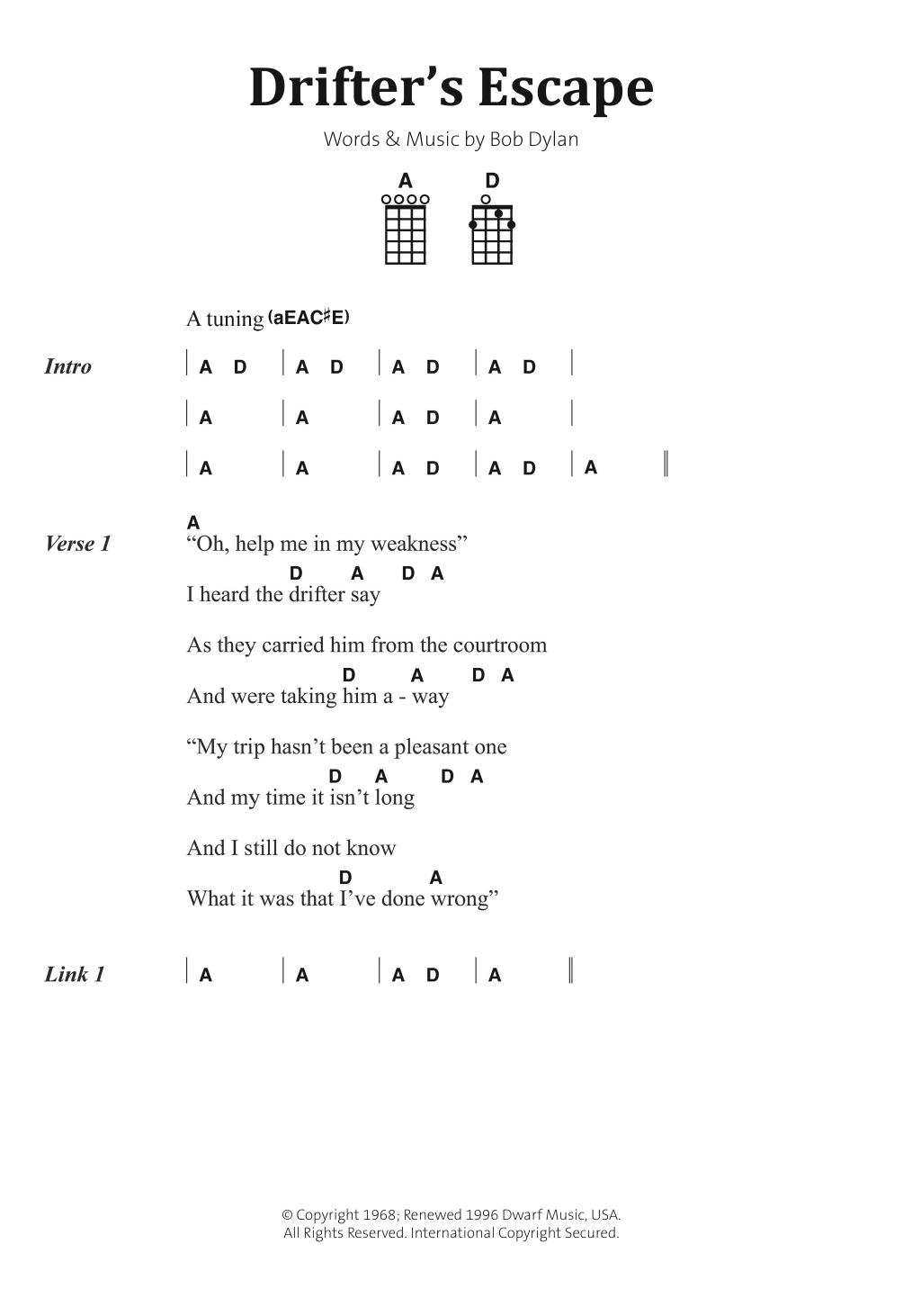 Bob Dylan Drifter's Escape Sheet Music