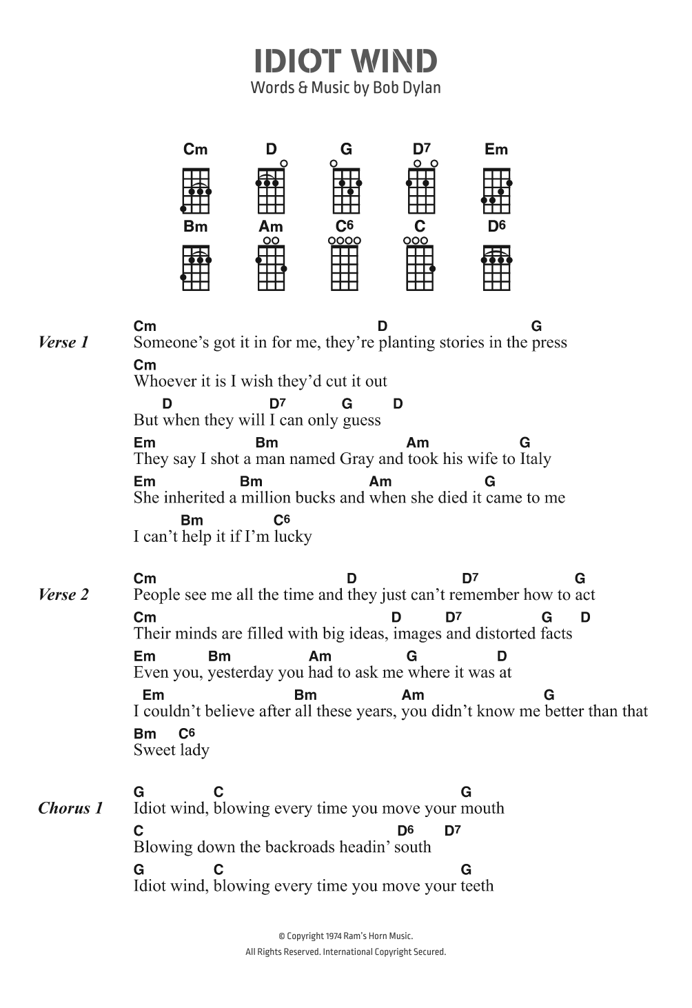 Bob Dylan Idiot Wind Sheet Music
