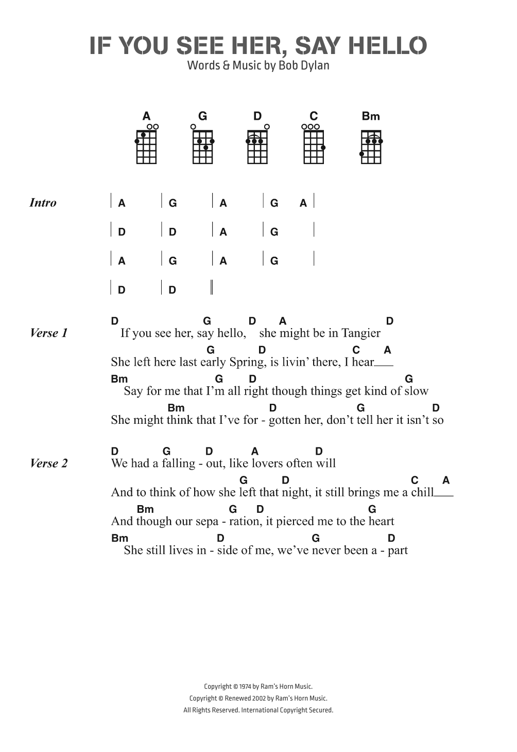 Bob Dylan If You See Her, Say Hello Sheet Music