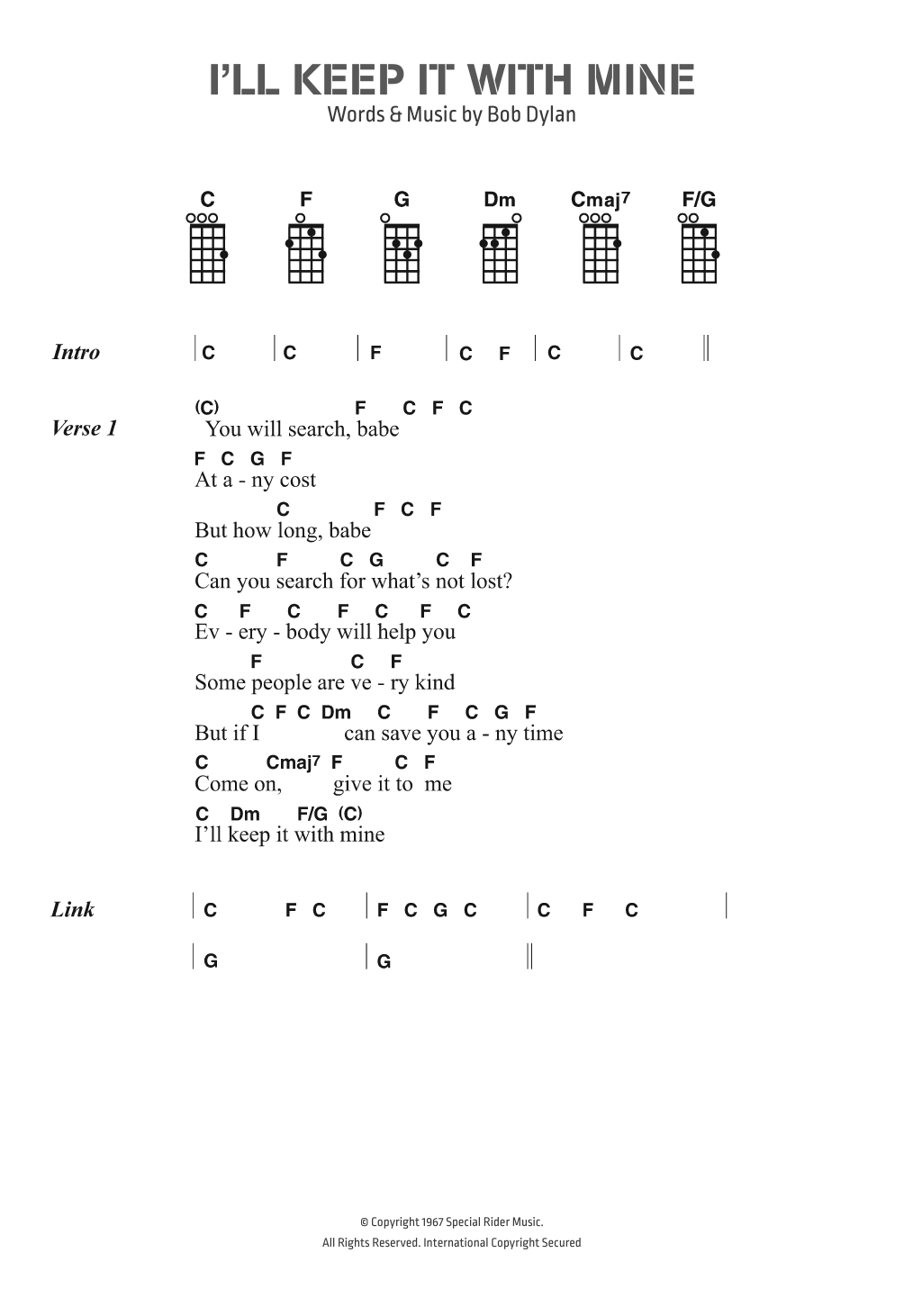 Bob Dylan I'll Keep It With Mine Sheet Music