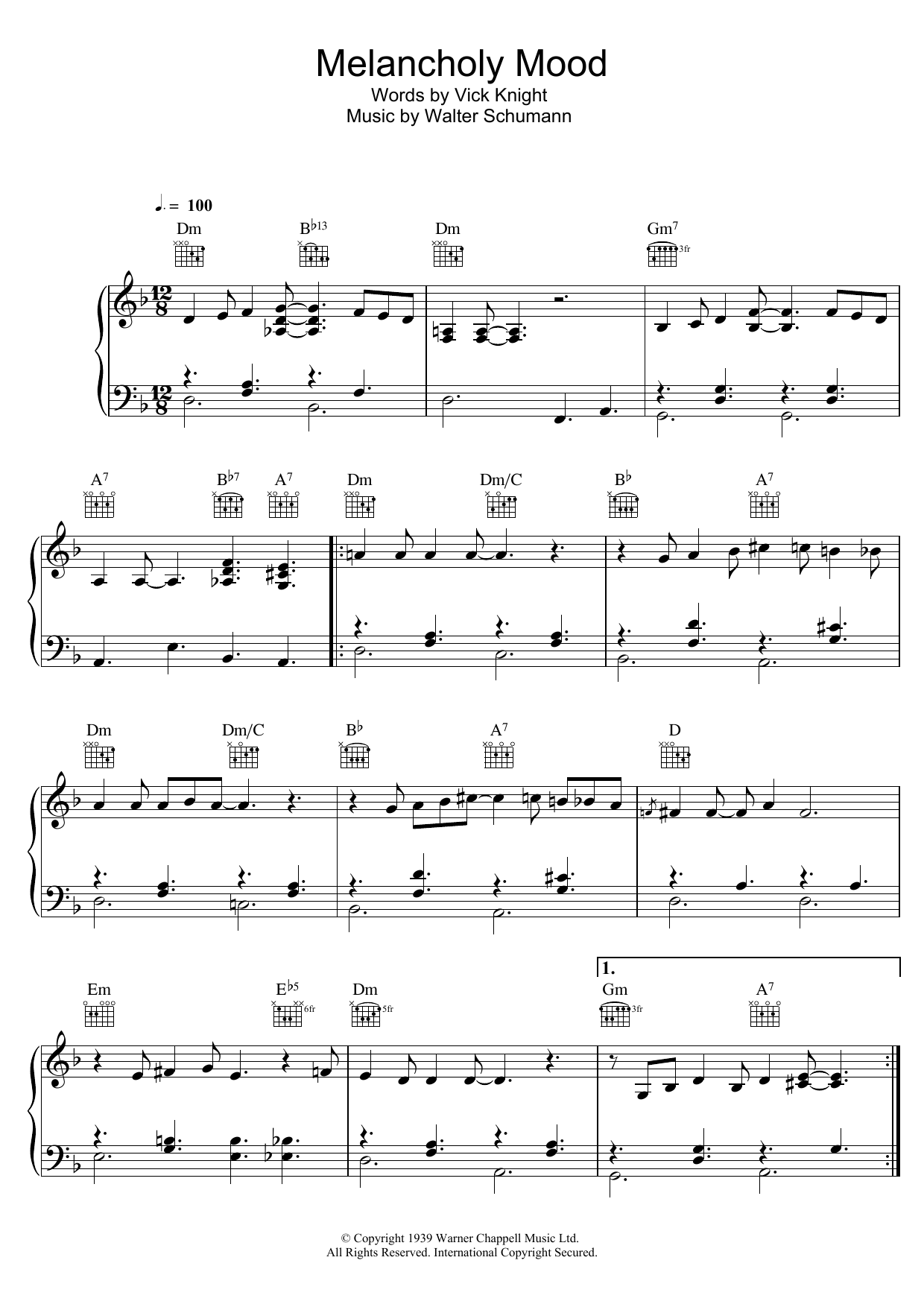Bob Dylan Melancholy Mood Sheet Music