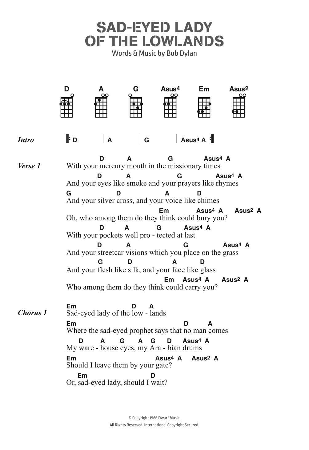 Bob Dylan Sad-Eyed Lady Of The Lowlands Sheet Music
