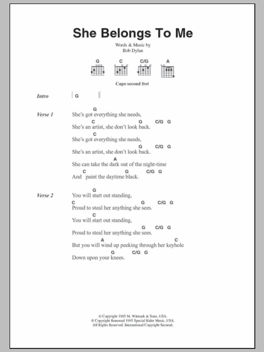 Bob Dylan She Belongs To Me Sheet Music