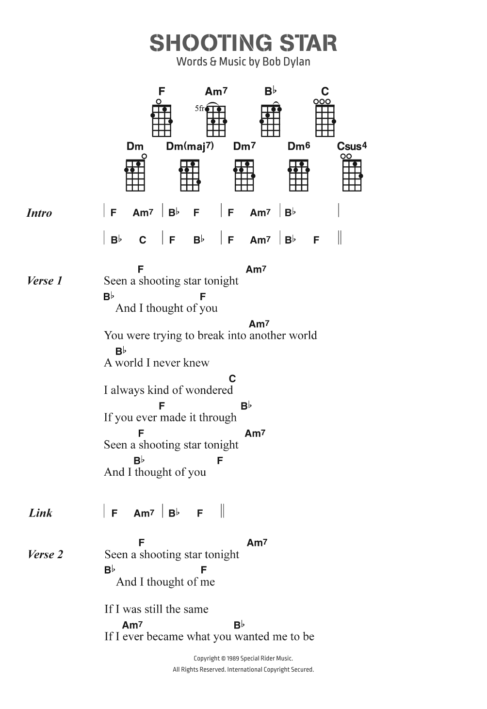 Bob Dylan Shooting Star Sheet Music