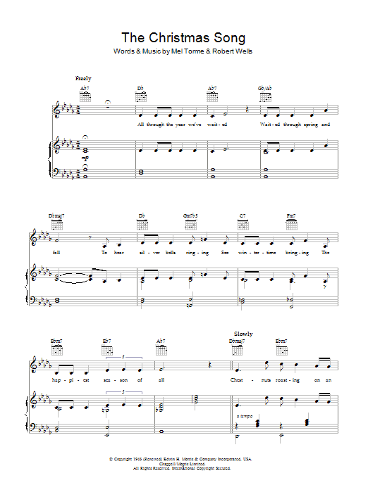 Bob Dylan The Christmas Song (Chestnuts Roasting On An Open Fire) Sheet Music