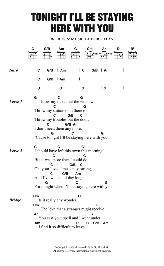 Bob Dylan Tonight I'll Be Staying Here With You Sheet Music