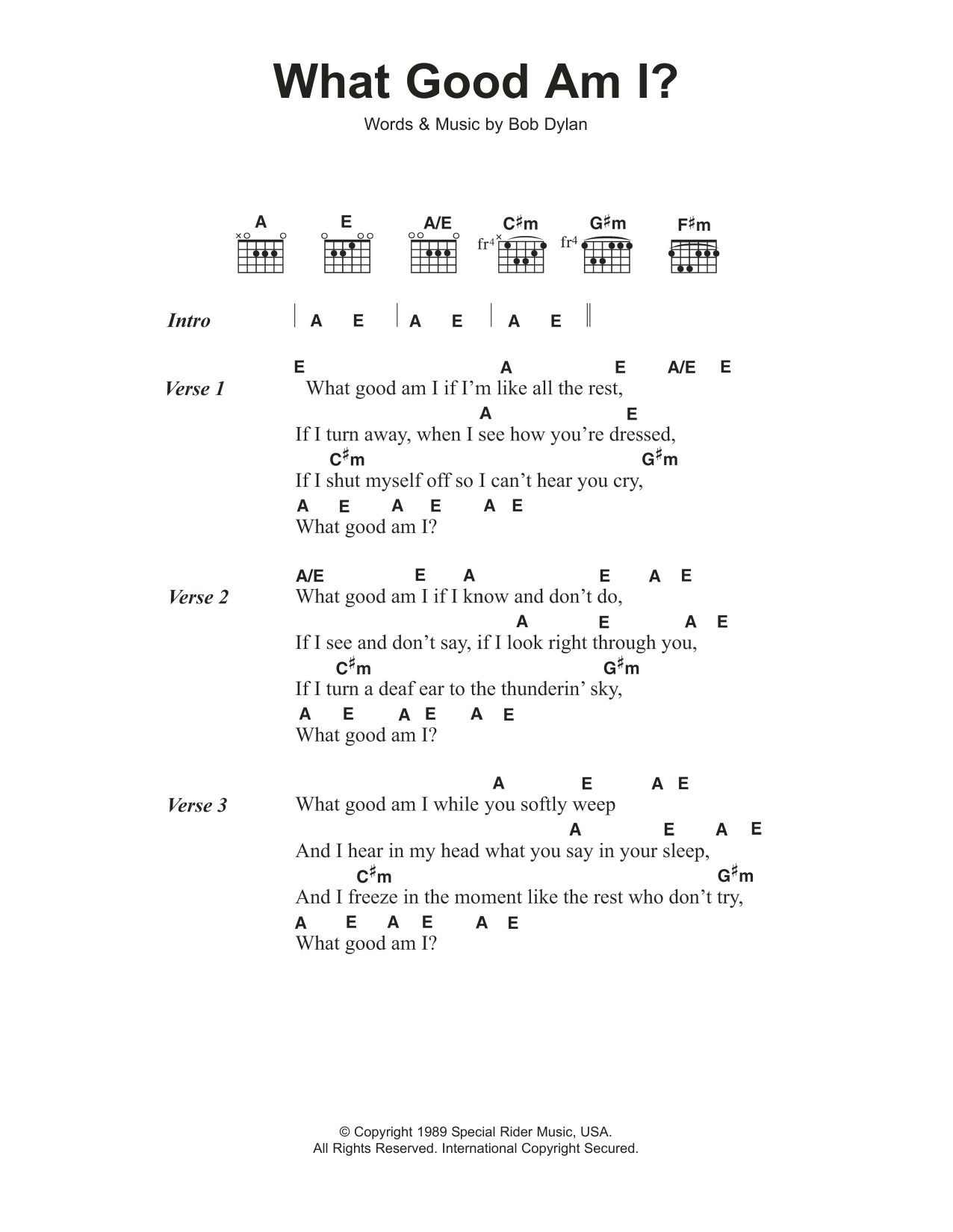 Bob Dylan What Good Am I? Sheet Music