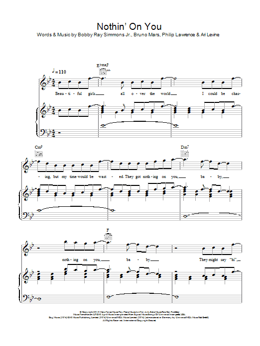 B.o.B. featuring Bruno Mars Nothin' On You Sheet Music