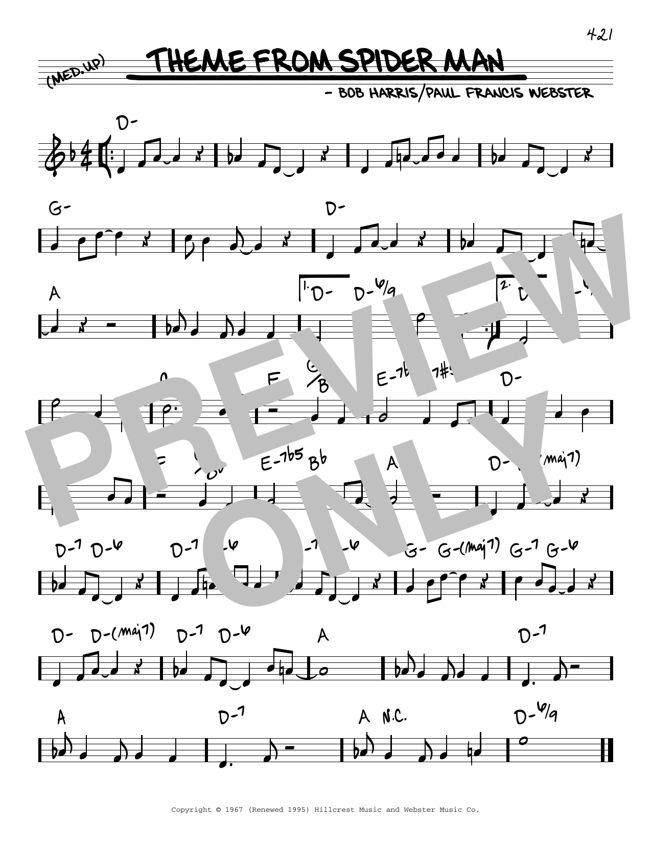 Bob Harris Theme From Spider Man Sheet Music