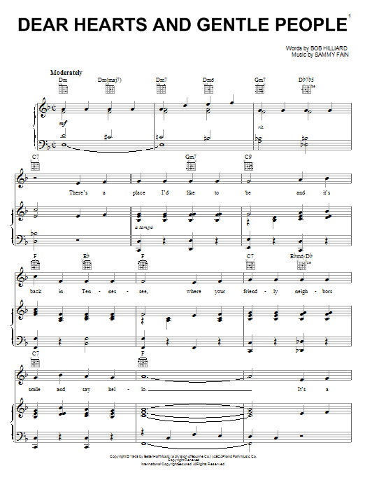 Bob Hilliard Dear Hearts And Gentle People Sheet Music