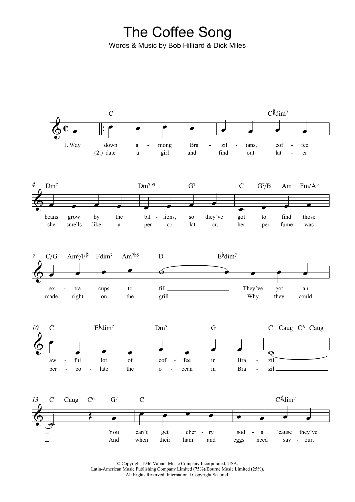 Bob Hilliard The Coffee Song Sheet Music
