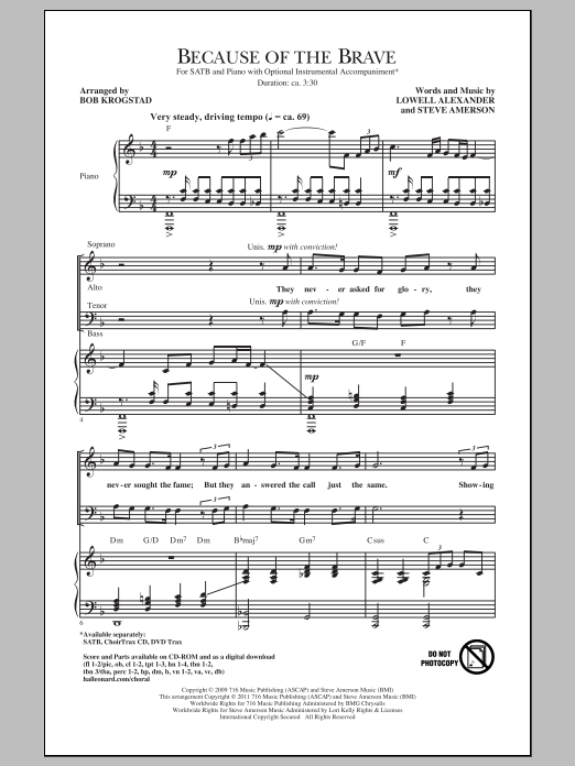 Bob Krogstad Because Of The Brave Sheet Music