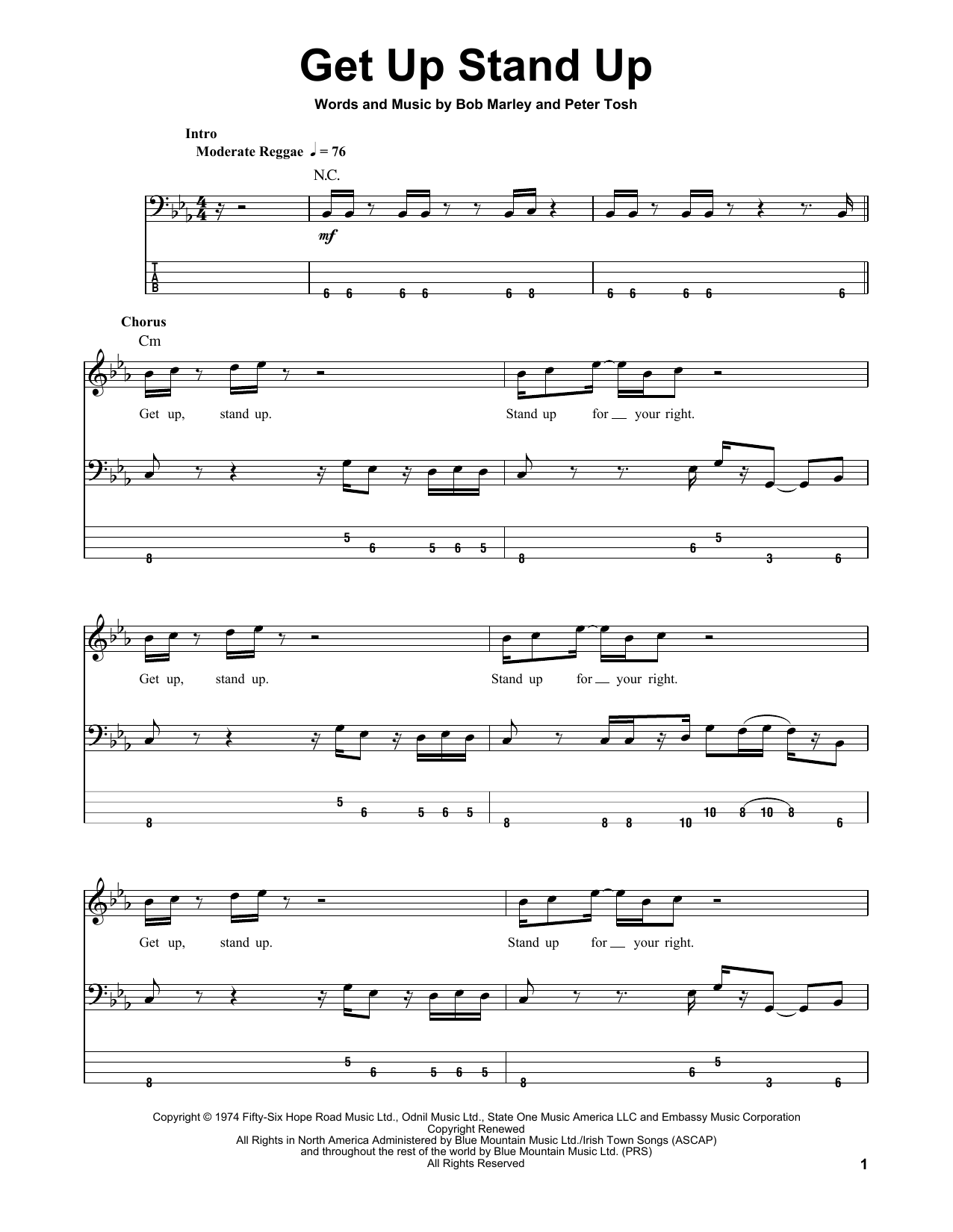 Bob Marley & The Wailers Get Up Stand Up Sheet Music
