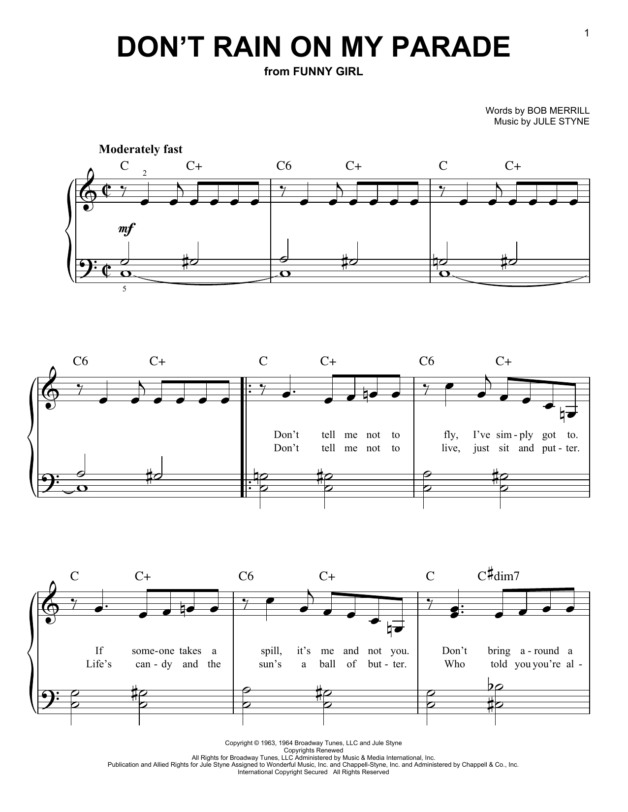 Bob Merrill & Jule Styne Don't Rain On My Parade (from Funny Girl) Sheet Music