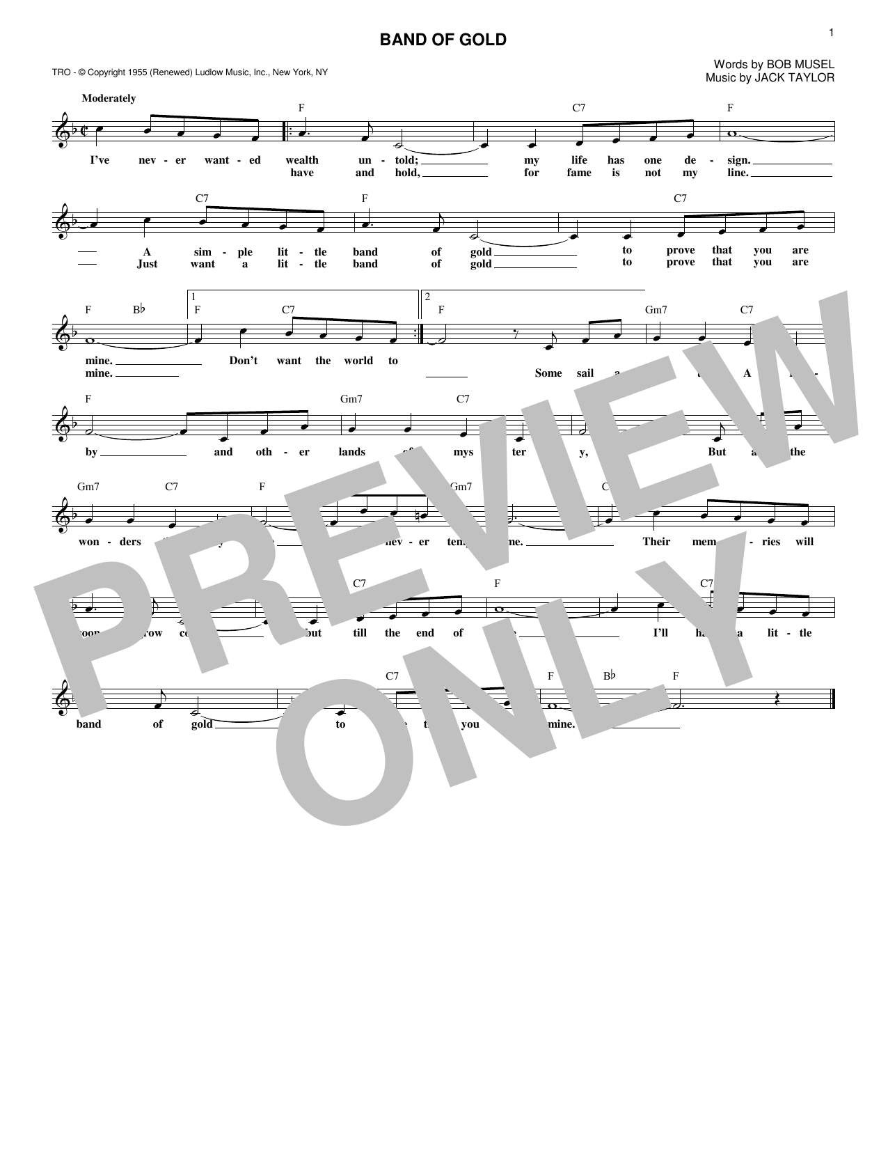 Bob Musel Band Of Gold Sheet Music