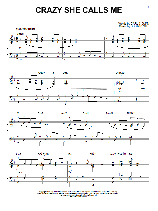 Bob Russell Crazy She Calls Me [Jazz version] (arr. Brent Edstrom) Sheet Music