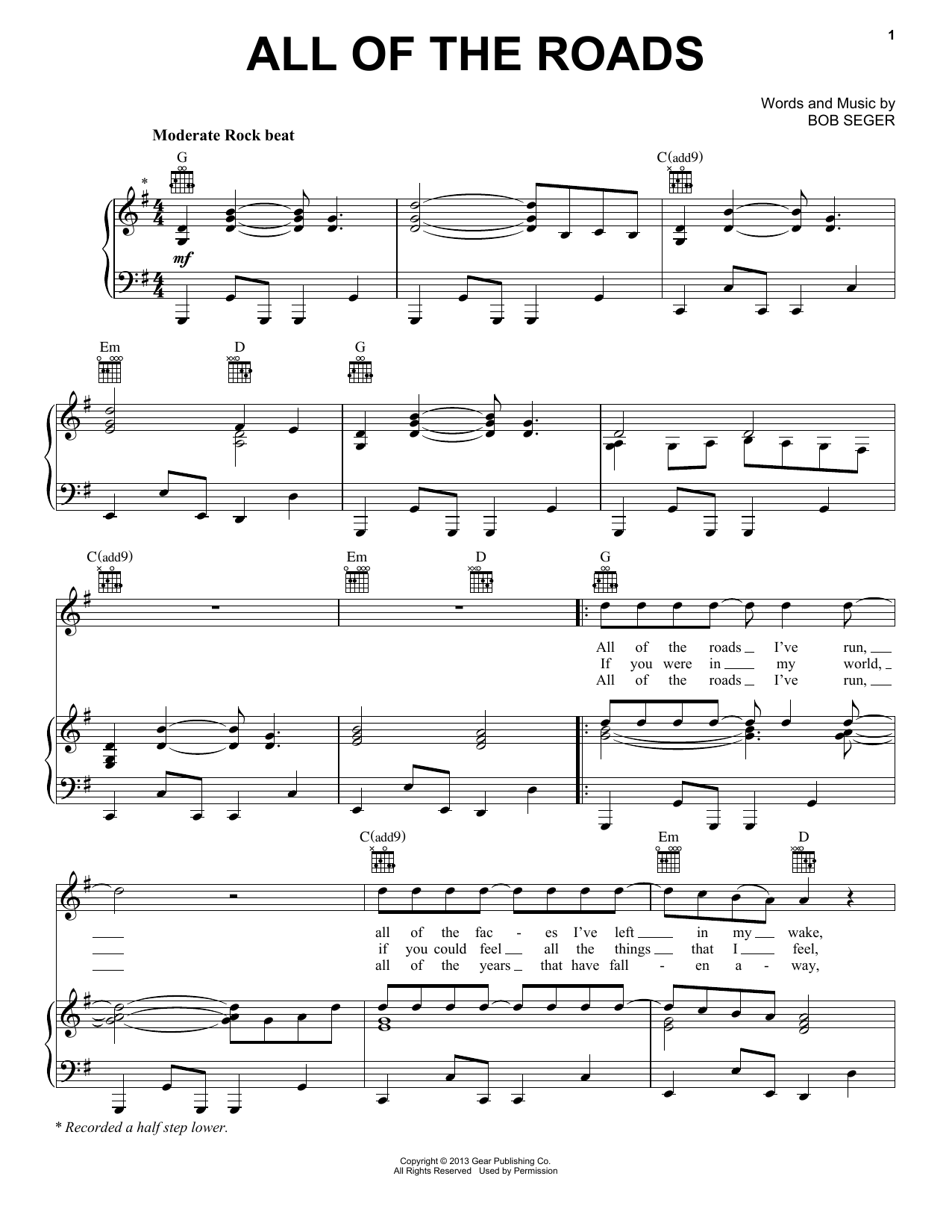 Bob Seger All Of The Roads Sheet Music