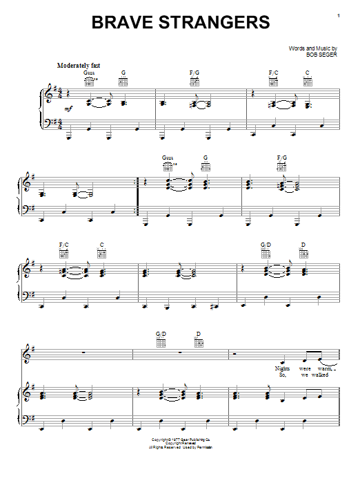 Bob Seger Brave Strangers Sheet Music