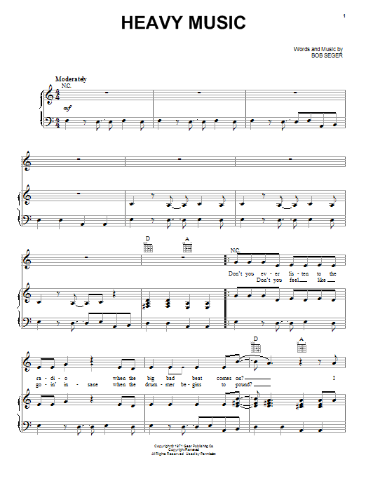 Bob Seger Heavy Music Sheet Music