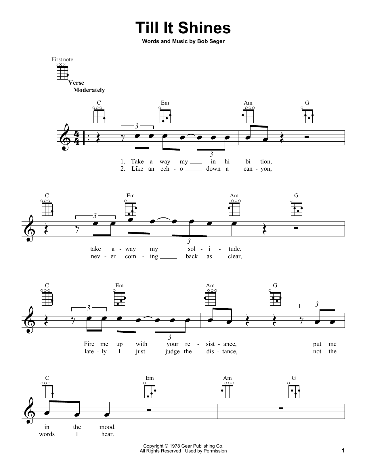 Bob Seger Till It Shines Sheet Music