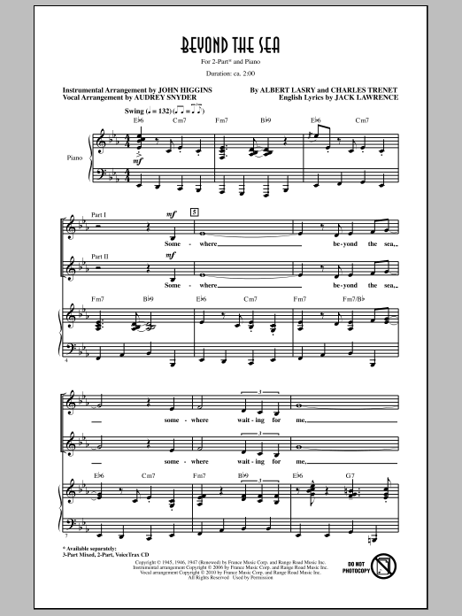 Bobby Darin Beyond The Sea (arr. Audrey Snyder) Sheet Music