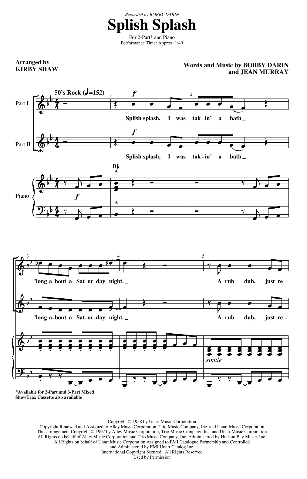 Bobby Darin Splish Splash (arr. Kirby Shaw) Sheet Music