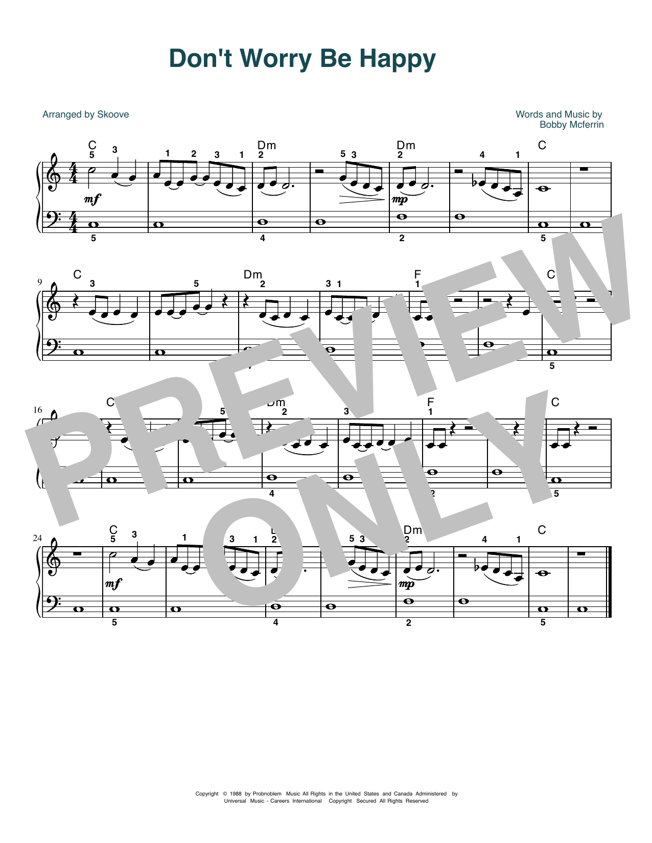 Bobby McFerrin Don't Worry, Be Happy (arr. Skoove) Sheet Music