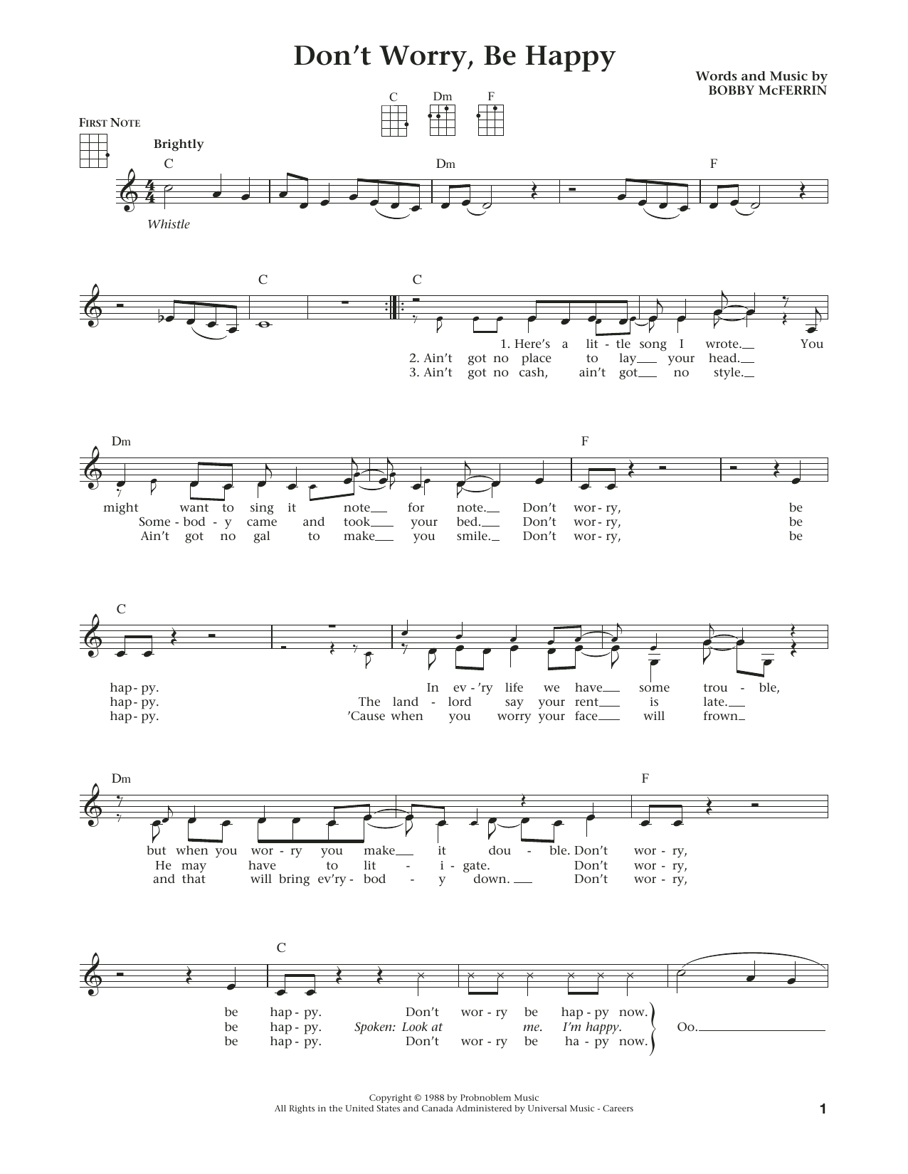 Bobby McFerrin Don't Worry, Be Happy (from The Daily Ukulele) (arr. Liz and Jim Beloff) Sheet Music
