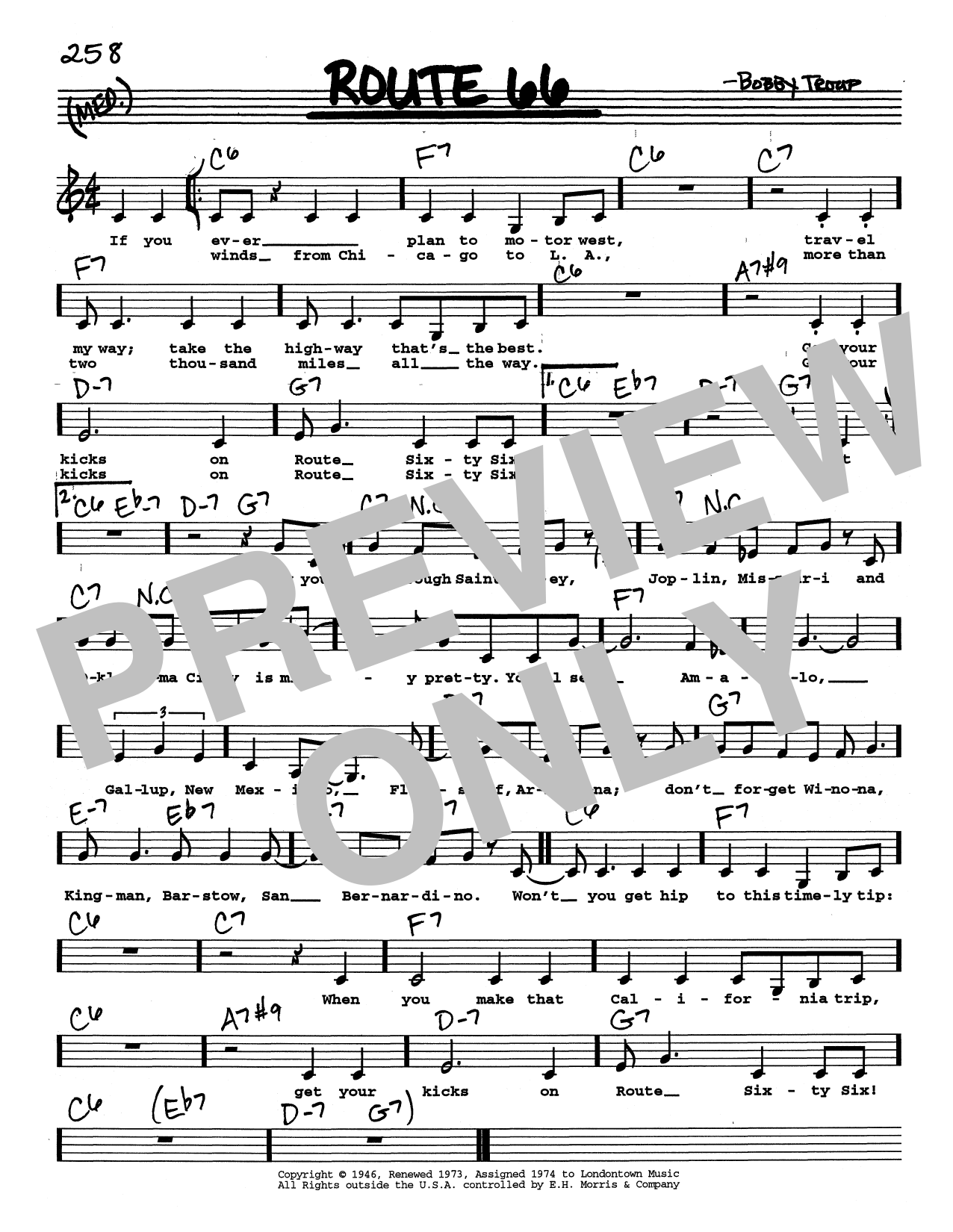 Bobby Troup Route 66 (Low Voice) Sheet Music