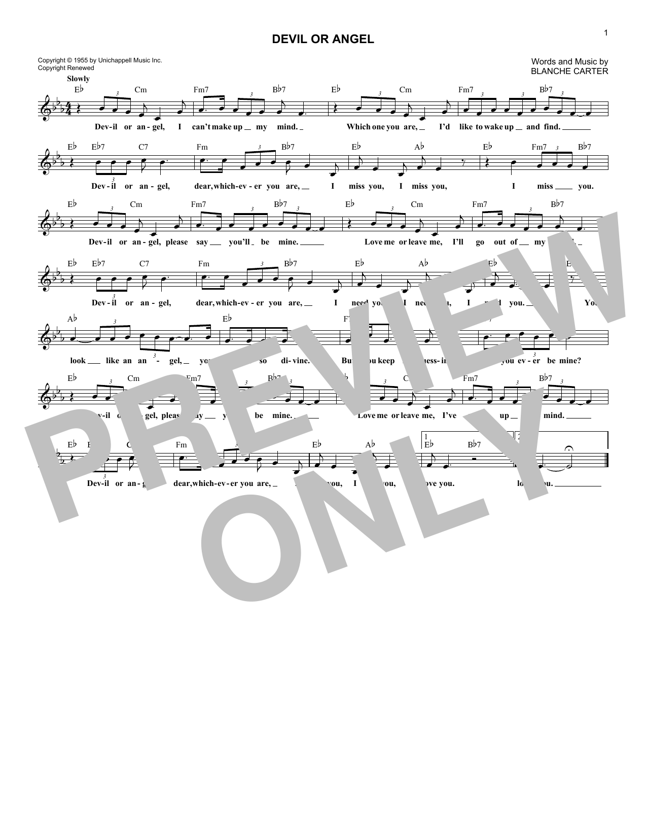 Bobby Vee Devil Or Angel Sheet Music